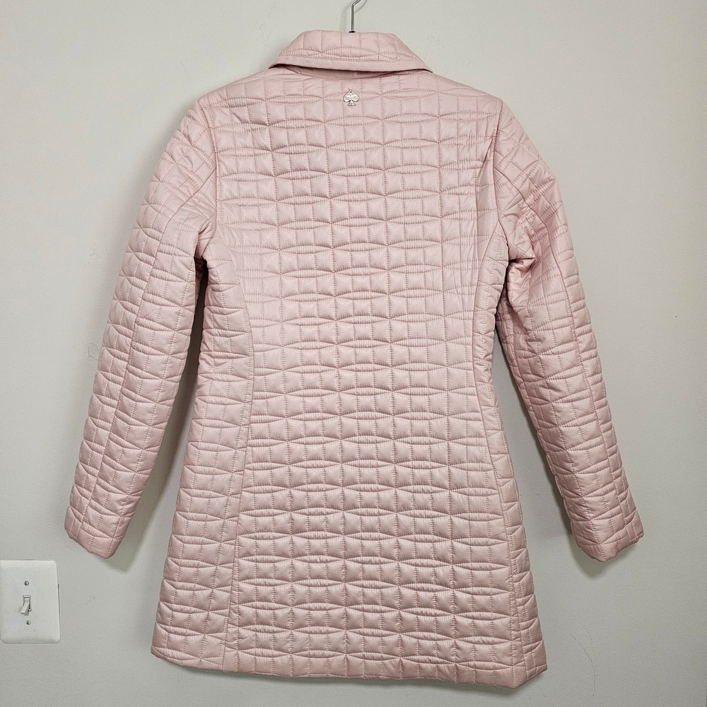 Kate Spade XS Pink Quilted Jacket Peter Pan Collar Snap Front Coat Coquette Prep - Picture 2 of 10